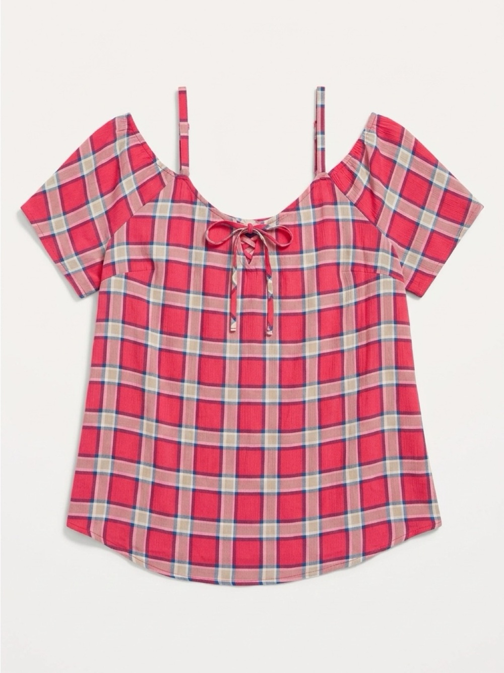 torrid Pink Plaid Cold-Shoulder Tie-Front Top